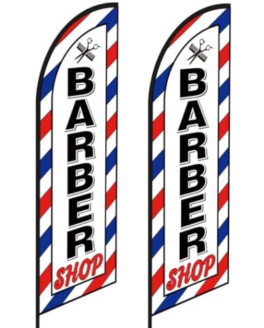 2 Pcs Barber Flag Barbershop Sign Outside Barber Shop Sign Windless Banner Feather Swooper Flag for Shop Advertising Business Outdoor(NOT INCLUDE POLE KIT)(8 ft)