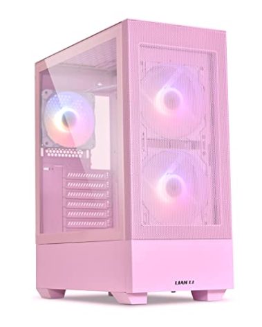 LIAN LI High Airflow ATX PC Case, RGB Gaming Computer Case, Mesh Front Panel Mid-Tower Chassis w/ 3 ARGB PWM Fans Pre-Installed, USB Type-C Port, Tempered Glass Side Panel (LANCOOL 205 MESH C, Pink)