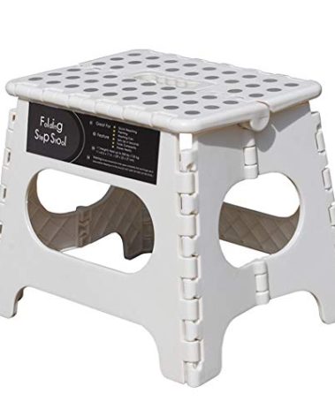 Folding Step Stool -11" Height - Holds up 300 Lbs Lightweight Foldable Stepping Stool is Sturdy Enough to Support & Safe Enough for Adult. Skid Resistant and Open with one flip (White/Grey dots)
