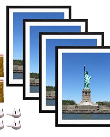 4 Pack 12x16 Picture Frame Wood Diamond Painting Frames 30x40cm Diamond Art Frame Display 10x14 in/ 25x35cm with Mat or 12x16 in/ 30x40 cm Without Mat Photo Gallery Frame Set for Wall Hanging - Black