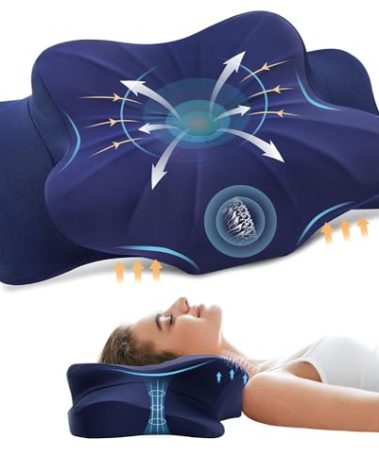 FAIORD Memory Foam Cervical Pillow for Neck and Shoulder, Ergonomic Contour Cervical Neck Pillow for Sleeping, Cooling Neck Support Pillows for Side Back Stomach Sleeper Standard Size Deep Blue