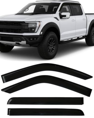 2015-2025 Tape-On Rain Guards for Ford F150 SuperCrew Side Window Deflector Visors (Crew cab only) XL XLT Lariat King Ranch Platinum Limited Lightning 2018 2019 2020 2021 2022 2023 2024