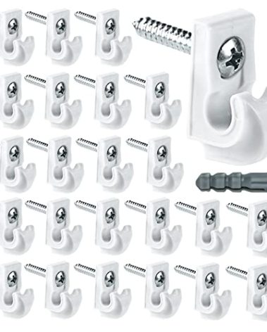 24 Pack White Down Wall Clip Closet Shelves Clips Wire Shelf Loop Clips Plastic Heavy Duty Wire Shelf Brackets Included Clips Screws and Expansion Tubes for Wire Closet Shelving