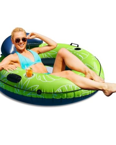 JOSEN River Floats for Adults Heavy Duty 350lb, XL River Tubes for Floating - 53" Large Pool Floats Adult with 2 Cup Holders, Inflatable Floating Tube, River Run Tube Lake Water Tubes | Green