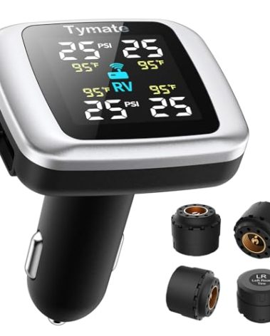 Tymate TM7 Tire Pressure Monitoring System, Wireless TPMS with 4 External Sensors & 6 Alarm Modes, Colorful Display, Real-time Tire Pressure Monitor System, Ideal for RV SUV MPV Truck Sedan (0-87 PSI)