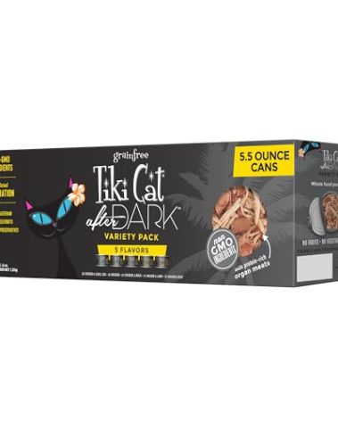 Tiki Cat After Dark, Variety Pack, High-Protein and 100% Non-GMO Ingredients, Wet Cat Food for Adult Cats, 5.5 oz. Cans (Pack of 8)