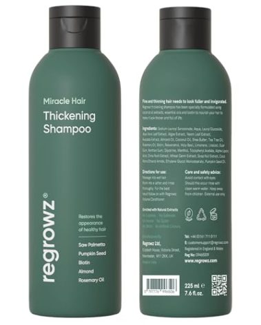 Regrowz Hair Thickening Shampoo for Natural Hair Growth - 7.6oz - Hair Growth Treatment for Men & Women for Thinning & Dry - DHT Blocker - Infused with Biotin, Saw Palmetto & Rosemary Oil