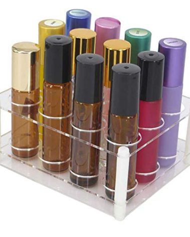 BOXIN 12Slots Roller Bottles Holder, Perfect Vertically Hold For Essential Oils Rollers, Great Oils Display Holder Roller Bottles Storage Shelf Organizer,Hole Diameter 2.3cm/0.9inch,Acrylic,DIY