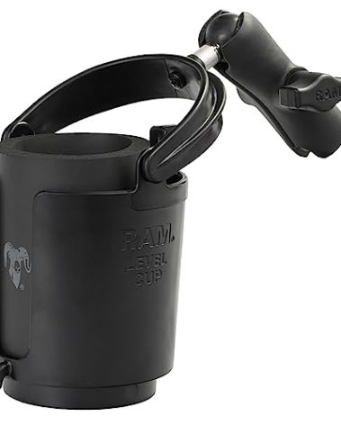 RAM Mounts RAP-B-132B-201U Level Cup 16oz Drink Holder with Double Socket Arm with Medium Arm Compatible with RAM B Size 1" Ball Components