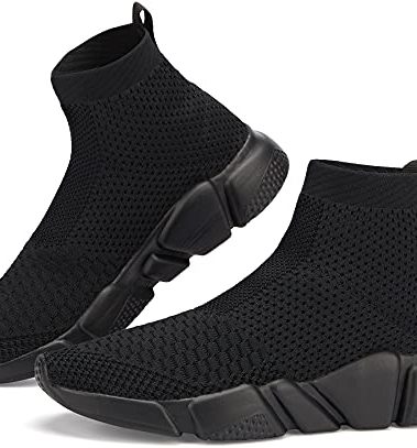 Santiro Walking Shoes for Men Lightweight High Top Sneakers Breathable Knit Socks Athletic Running Shoes Fashion Gym Sports Shoes All Black 12 US