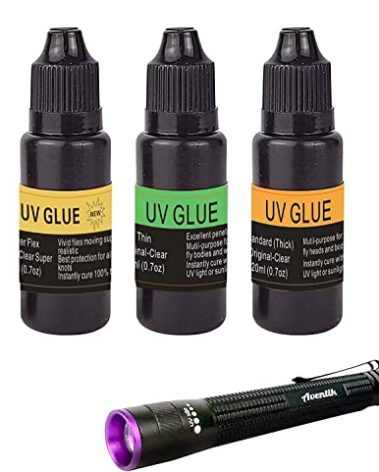 EUPHENG Fly Tying UV Resin Three Formula Thick,Thin and Super Flex Fly Tying Head Cement Fly Tying Glue for Building Flies Heads Bodies and Wings and Gluing Eyes