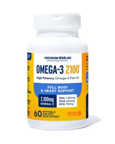Oceanblue Professional Omega-3 2100-60 Count - High-Potency Triple Strength Burpless Fish Oil Supplement with EPA, DHA & DPA - Orange Flavor, 30 Servings