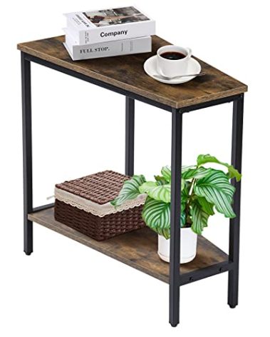 Wedge End Table - Triangle Recliner Side Table for Corners & Small Spaces - Narrow Rectangle Magazine Rack - Tall Slim Design