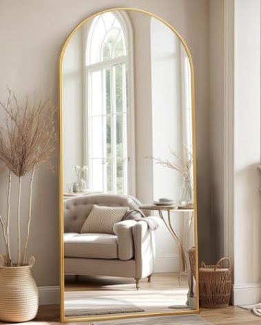 Full Length Mirror, 58"x21" Arch Floor Mirror, Floor Standing Freestanding Full Body Mirror with Stand for Bedroom, Hanging Mounted for Living Room Cloakroom, Gold