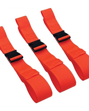 Dixie EMS Backboard Straps with Plastic Buckle and Loops, 5 Feet Straps for Spine Board, Orange – 3 Pieces