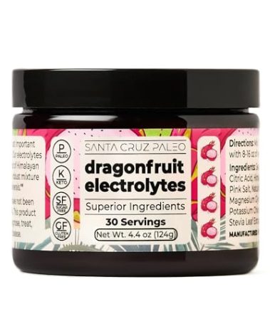 Santa Cruz Paleo Electrolyte Powder, Dragon Fruit Flavor, Sugar Free Hydration Drink Mix with Himalayan Pink Salt, Sea Salt, Magnesium Glycinate, Potassium Chloride, Sweetened with Stevia, 30 Servings
