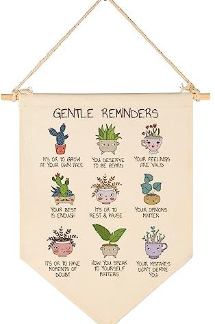 Gentle Reminders-Positive Self Affirmations Wall Banner-Mental Health Wall Art-Therapy Office Sign- School Counselor Decor-Self Love Compassion-Therapist Office Decoration-Flag Decor