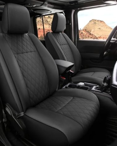 GIANT PANDA Front Seat Covers for Jeep Wrangler JL 2018-2024 Sahara Sport Rubicon Unlimited Willys,Faux Leather Seat Protectors (2 Pack, Black)