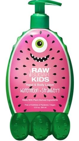 a g RS Raw Sugar Kids Watermelon and Strawberry Hand & Body Lotion. Made with Plant-Derived Ingredients. Sulfates and Parabens Free. Vegan. 12 Fl Oz. (1 Pack)