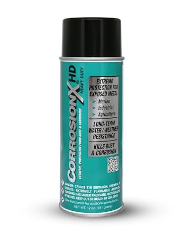 CorrosionX Heavy Duty Anti Rust Spray, 12oz Aerosol, Dripless Self-Healing Corrosion Inhibitor with Waterproof Barrier for Marine, Agricultural & Industrial Equipment in Harsh, Saltwater Environments