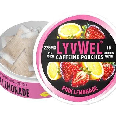 LyvWel Ultra Caffeine Pouch – Pink Lemonade – 225mg Natural Caffeine with Guarana – Tart, Refreshing Energy for Focus & Endurance – 1-Pack (15 Pouches)