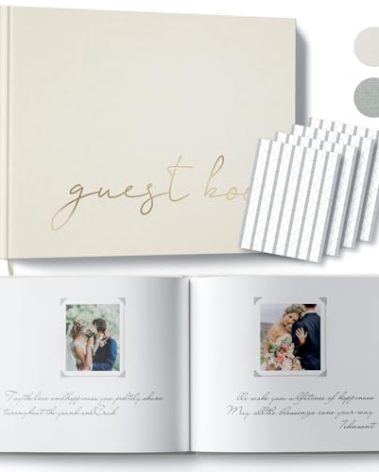 BVSSX Wedding Guest Book With Clear Photo Corners Stickers - Linen Photo Guestbook to Sign at Bridal Shower or Wedding Reception Party - 100 Pages