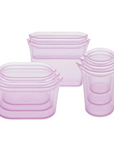 Zip Top Reusable Food Storage Bags | Full Set of 8 [Lavender] | Silicone Meal Prep Container | Microwave, Dishwasher and Freezer Safe | Made in the USA