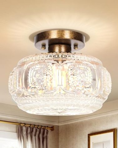 OYKYOHEI Semi Flush Mount Ceiling Light, Globe Glass Ceiling Light Fixture, Antique Bronze Modern Lighting for Hallway Bedroom Entryway Kitchen Porch, Bulb Not Included