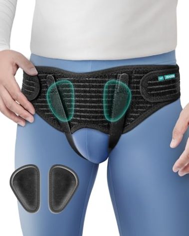 ZEAZEN Hernia Belt for Men - Adjustable Support Brace, Comfortable & Breathable Design, Ideal for Single/Double Inguinal Hernia Pain Relief, Discreet Wear for Everyday Use (Black, Medium)