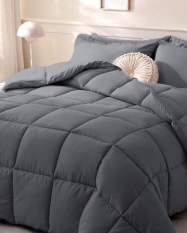 DOWNCOOL Comforters Queen Size, Duvet Insert,Dark Grey All Season Duvet, Lightweight Quilt, Down Alternative Hotel Comforter with Corner Tabs (Dark Gray, Queen 88x92 Inches)
