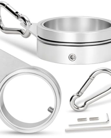 BONWIN 2" Large Flag Pole Rings, 2 Pcs Aluminum Alloy Spinning Flag Pole Ring Clips Swivels, 360° Rotating Anti Wrap Flagpole Ring Hardware with Stainless Steel Carabiners for 1.6-2" Diameter