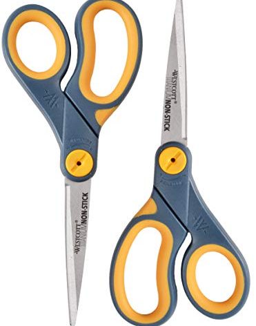 Westcott 8" Straight Titanium Bonded Non-Stick Scissors with Adjustable Glide Feature 2 Pack (16550), Grey/Yellow