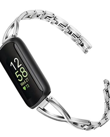 TRUMiRR Band for Fitbit Inspire 3 Women, Stainless Steel Watchband Feminine Jewelry Strap Silver Replacement for Fitbit Inspire 2 / Inspire HR/Inspire