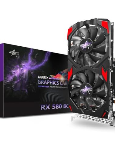 Kelinx AISURIX RX 580 Graphics Card, 2048SP, Real 8GB, GDDR5, 256 Bit, Pc Gaming Video Card, 2XDP, HDMI, PCI Express 3.0 with Freeze Fan Stop for Desktop Computer Gaming Gpu