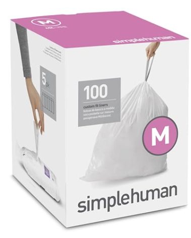 simplehuman Code M Custom Fit Drawstring Trash Bags in Dispenser Packs, 100 Count, 45 Liter / 11.9 Gallon, White