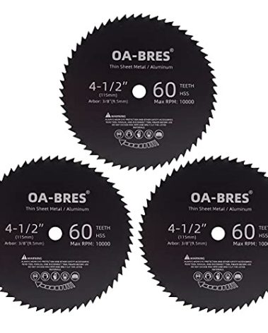 3 Pack 4 1/2-Inch HSS Compact Circular Saw Blades with 3/8-Inch Arbor, 60T High Speed Steel for Thin Sheet Metal and Aluminum Fast Smooth Cutting