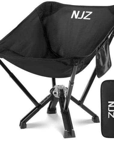 NJZ Compact Camping Chair, Portable Comfortable Camping Chair for Adults - 600 LBS Capacity Sturdy Camping Folding Chair with Quick Setup & Carry Bag Compact Camp Chair (Black)