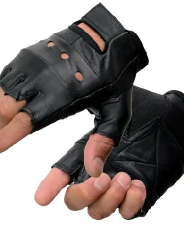 Milwaukee Leather SH216 Men's Black Leather Gel Padded Palm Fingerless Motorcycle Hand Gloves W/Breathable ‘Open Knuckle’ - Large