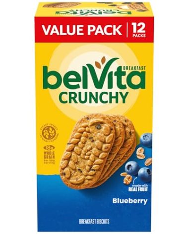 belVita Blueberry Breakfast Biscuits, Value Pack, School Snacks, 12 Packs (4 Biscuits Per Pack)