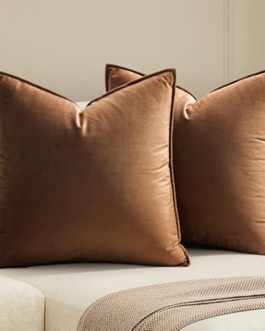 MIULEE Pack of 2 Brown Decorative Velvet Throw Pillow Cover Soft Pillow Cover Soild Square Cushion Case for Sofa Bedroom Car 18x 18 Inch 45x 45cm