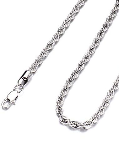 FEEL STYLE Men Silver Plated Chain Necklace Twist Rope Chain for Men 3mm 16 Inch Necklaces Jewelry