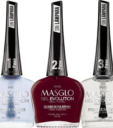 MASGLO Gel Evolution – Set of 3 Nail Polishes No UV/LED Lamp Needed, Fast-Drying, 12-Day Wear, 14-Free Formula, High-Gloss Finish, vegan (0.5 oz Each) h