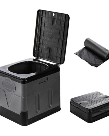 ZENFUN Portable Camping Toilet, Foldable Toilet for Adults, Porta Potty with Thick Black Garbage Bag for Outdoor Emergency, Waterproof Luggable Loo, Hiking, Car, Travel (Black and Grey)