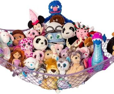 Lilly's Love Large Stuffed Animal Hammock | Corner Hanging Organizer, Stuffed Animal Storage | Easy to Hang Plushie Net w/Included Anchors & Hooks | Cute Room & Bedroom Decor (Pastel Purple)