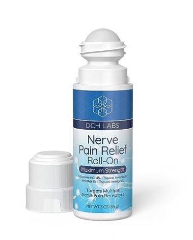 DCH Nerve Pain Relief Roll-On, Maximum Strength Lidocaine & Menthol, with Arnica & Aloe for Relief in Toes, Feet, Hands & Legs, Ideal for Neuropathy, 3 oz (1)