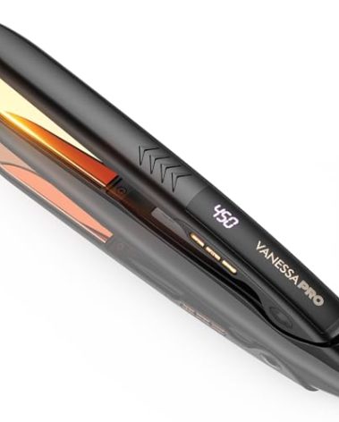 VANESSA PRO Flat Iron Hair Straightener, 100% Pure Titanium Flat Iron for One Pass to Achieve a Sleek Look, Curls Beautifully & Straightens Well - 1 inch