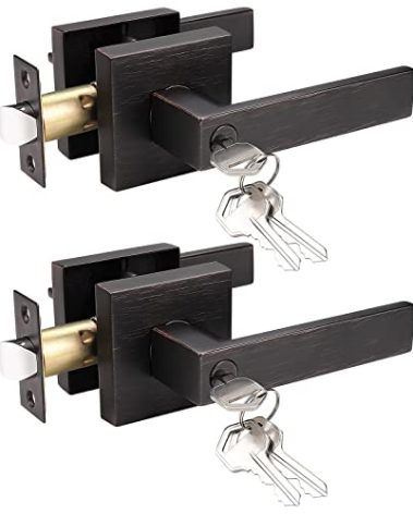 knobelite 2 Pack Oil Rubbed Bronze Key Lock Door Handles with Latch, Adjustable Backset 60mm-70mm, Easy Installation