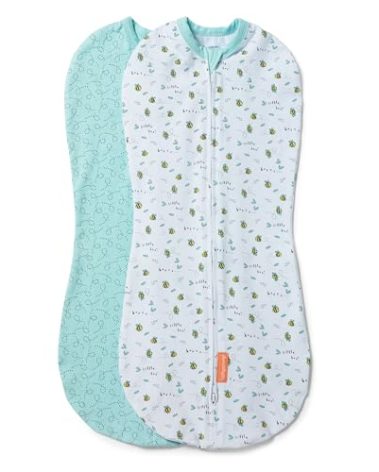 SwaddleMe by Ingenuity Compression Baby Swaddle Pod, Two-Way Zipper for Easy Diaper Changes, Improves Sleep & Calms Startle Reflex, 0-2 Months, 1.0 TOG, 2-Pack - Little Bees