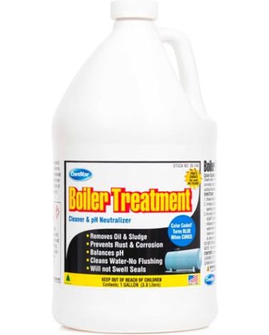 ComStar Boiler Treatment w/Blue Color Indicator, Boiler Water Cleaner & pH Neutralizer, Prevents Rust, Scale in Boiler Water Without Flushing, Helps to Remove Oil & Sludge, 1 Gallon (35-145)