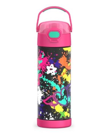 THERMOS FUNTAINER 16 Ounce Stainless Steel Vacuum Insulated Bottle with Wide Spout Lid, Graffiti Girl
